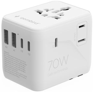 Reisstekker internationaal universeel wit + USB lader 70W PD