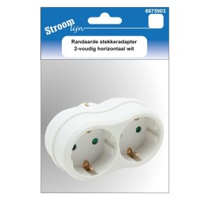 Randaarde stekkeradapter 2-voudig horizontaal wit