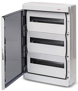 Groepenkast leeg 3 rij met deur + dinrail IP65