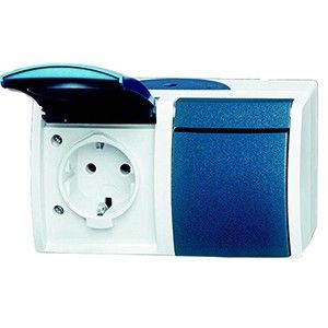Busch Jaeger SWD opbouw stopcontact wcd RA dubbel horizontaal blauw