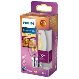 Philips LED kaars E14 2,5-25W filament helder WarmGlow blister