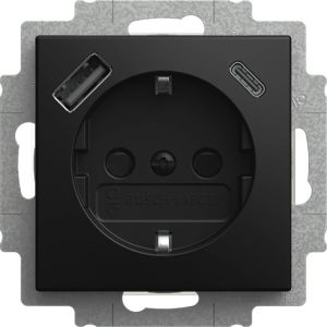 Busch Jaeger ZWART inbouw stopcontact wcd RA + USB + USB-C