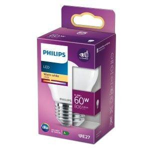 Philips LED kogel E27 6,5-60W 2700K filament mat blister
