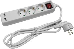 TCD RA 3V 1,5m snoer met 2xUSB +schakelaar wit