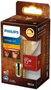 Philips LED kogel E14 2,6W-20W 2000K filament gold dimbaar blister