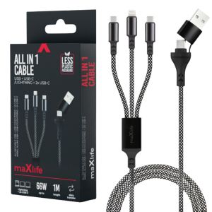 USB - kabel multi Lightning + 2x USB-C zwart 66W
