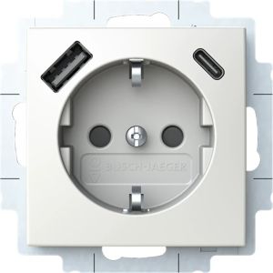 Busch Jaeger WIT inbouw stopcontact wcd RA + USB + USB-C