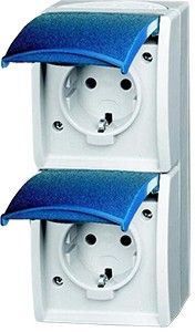 Busch Jaeger SWD opbouw stopcontact wcd RA dubbel verticaal blauw