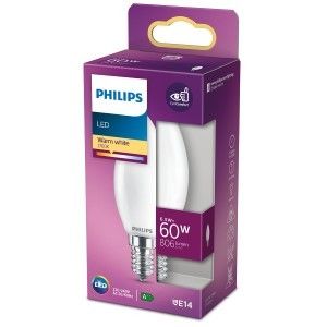 Philips LED kaars E14 6,5-60W 2700K filament mat blister