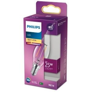 Philips LED tipkaars E14 2-25W 2700K filament helder blister