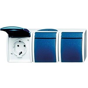 Busch Jaeger SWD opbouw stopcontact RA 3 voudig horizontaal blauw