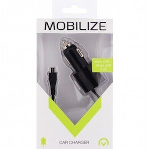 USB autolader DUAL 4800mA + micro USB kabel zwart 1m