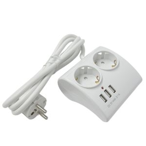 TCD RA 2V 1,5m wit + 3xUSB - bureau montage opbouw