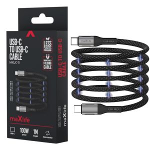 USB-C - USB-C kabel 1m zwart omvlochten magnetic 100W