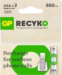 GP NiMH oplaadbare batterij AAA 650mA PHONE blister(2)