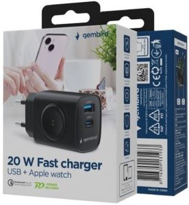 USB + USB-C snellader 20W + Apple iWatch lader zwart - Afbeelding 2