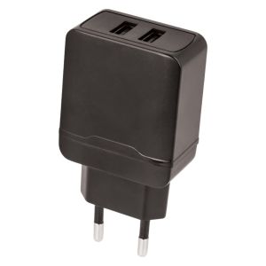 USB lader 2,4A dubbel zwart - Afbeelding 2