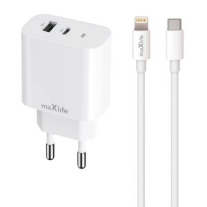 USB + USB-C snellader 20W wit + Lightning kabel 1m - Afbeelding 2
