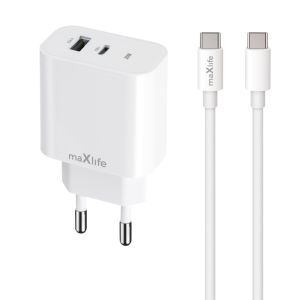 USB + USB-C snellader 20W wit + USB-C kabel 1m - Afbeelding 2