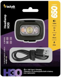 Technik LED hoofdlamp H30 oplaadbaar 650 lumen - Afbeelding 2