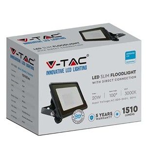 V-TAC LED Bouwlamp 20W 6500K zwart + kabelinvoer - Afbeelding 2