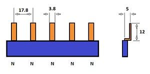 Kamrail 1 fase 5pol. 17,8mm gebogen blauw - Afbeelding 2