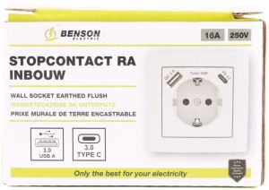 Benson inbouw stopcontact wcd RA + USB + USB-C wit - Afbeelding 2