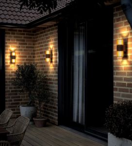 Wandlamp Aludra rond dubbel 2x E27 bruin IP54 - Afbeelding 2