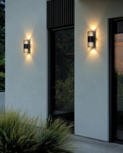 Wandlamp Aludra rond dubbel 2x E27 zwart IP54 - Afbeelding 2