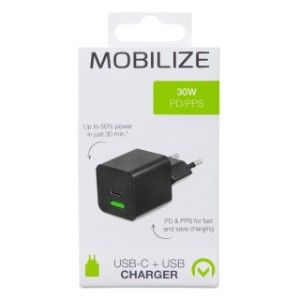 USB + USB-C snellader 30W zwart - Afbeelding 2