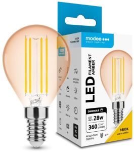 Modee LED kogel E14 4-28W 1800K filament amber dimbaar - Afbeelding 2