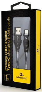 USB-C laadkabel 1m omvlochten zwart - wit - Afbeelding 2