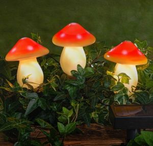 LED Solar deco set 3x paddenstoel 2m snoer - Afbeelding 2