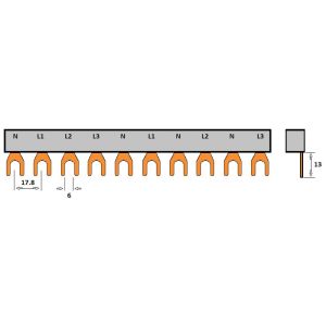 Kamrail vork 3 fase+n + 3x1 fase+n 10p - Afbeelding 2