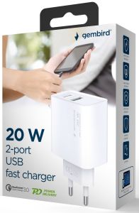 USB + USB-C snellader 20W wit - Afbeelding 2