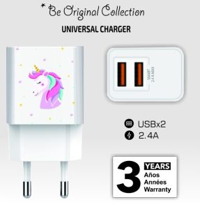 USB lader 2 x USB wit Unicorn print - Afbeelding 2