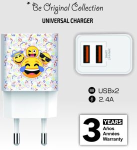 USB lader 2 x USB wit Emoticons print - Afbeelding 2
