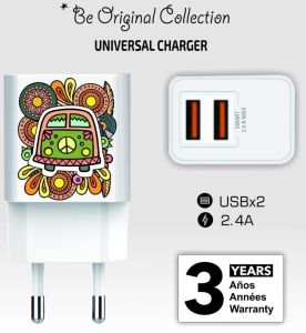 USB lader 2 x USB wit Flower power print - Afbeelding 2