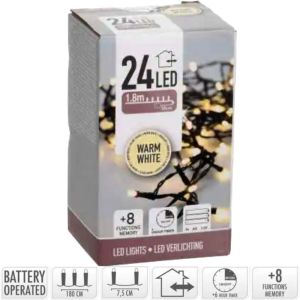 LED Batterijverlichting streng 24 LEDS 180cm warm wit - Afbeelding 2