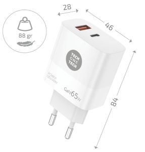 USB + USB-C snellader 65W PD wit - Afbeelding 2