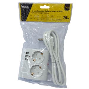 TCD RA 2V 1,5m wit + 3xUSB - bureau montage opbouw - Afbeelding 2