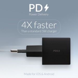USB + USB-C snellader 45W wit - Afbeelding 3