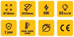 LED panel downlight 6W wit 4000K BASIC Ø118mm - Afbeelding 3