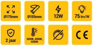 LED panel downlight 12W wit 6000K BASIC Ø175mm - Afbeelding 3