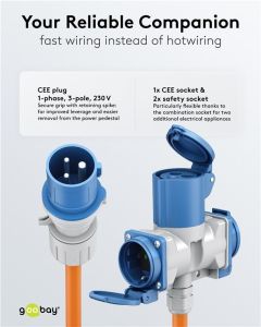 CEE verloopsnoer 1,5m CEE stekker naar CEE contra + 2x contra uitvoer - Afbeelding 3