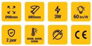 LED panel downlight 3W wit 6000K BASIC Ø98mm - Afbeelding 4