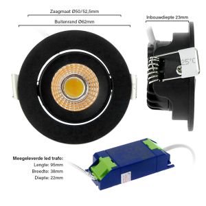 LED inbouwspot 5W DimToWarm 62mm 36gr rond verstelbaar zwart - Afbeelding 6