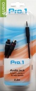 Audio 3,5 jack stereo ->2 tulp female 20cm