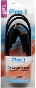 Displayport 20pin male naar HDMI male 2m