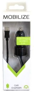 USB autolader 2400mA zwart + lightning kabel 1m